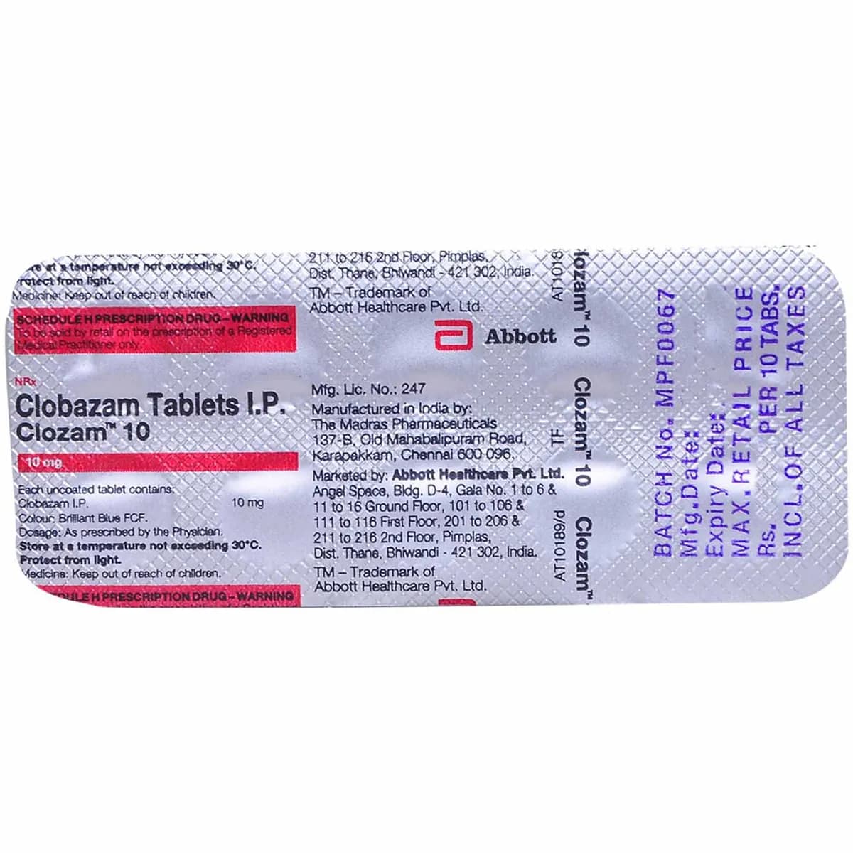 CLOZAM 10MG TAB 10`S