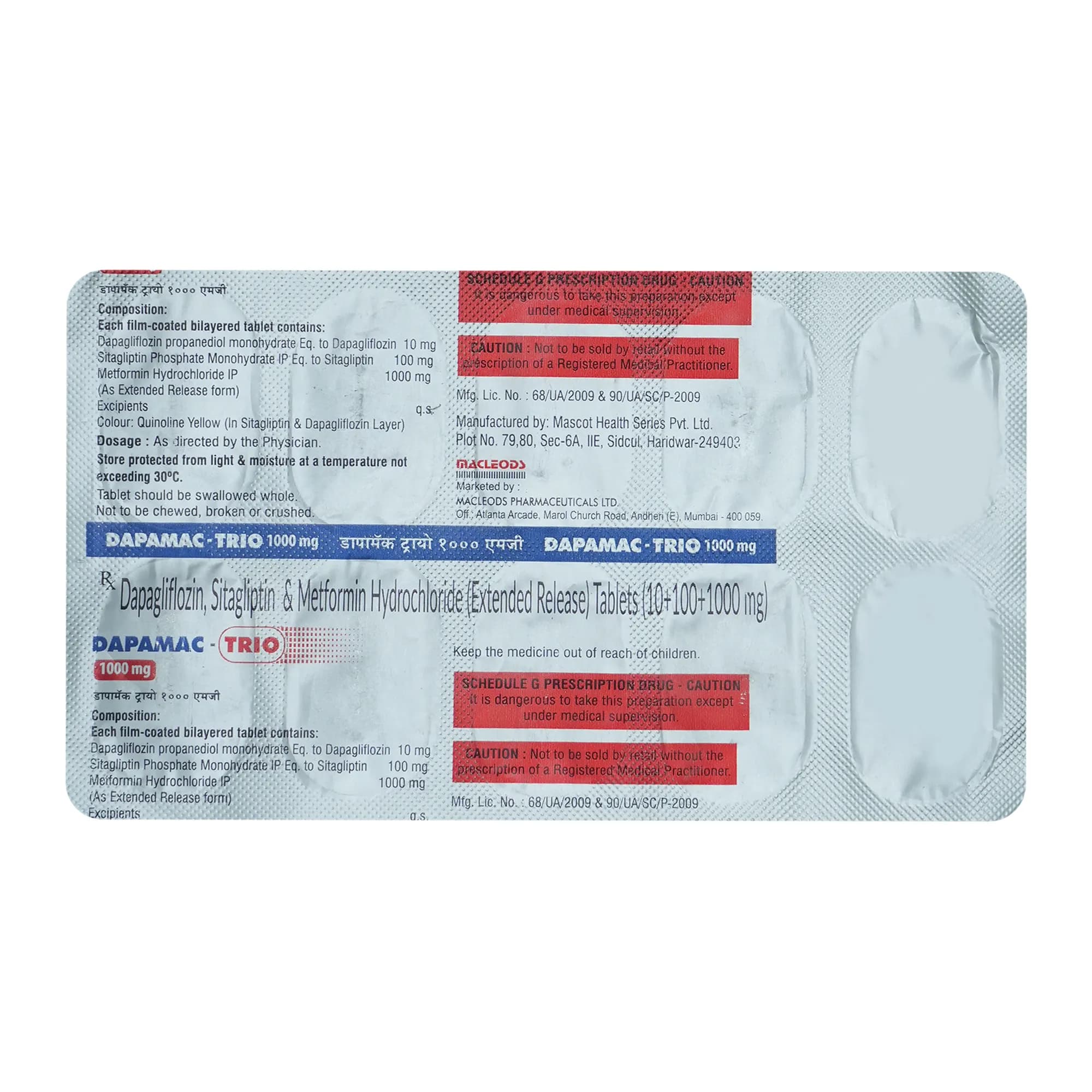 DAPAMAC TRIO 1000MG TAB 10`S