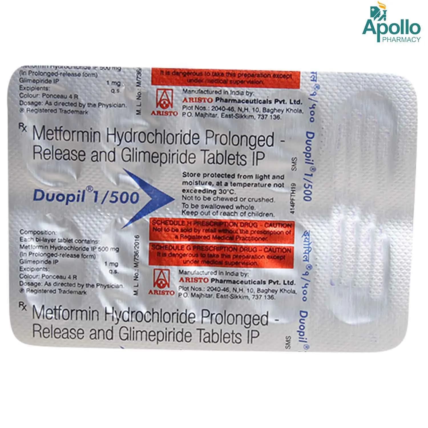 DUOPIL 1/500 TABS 10`S