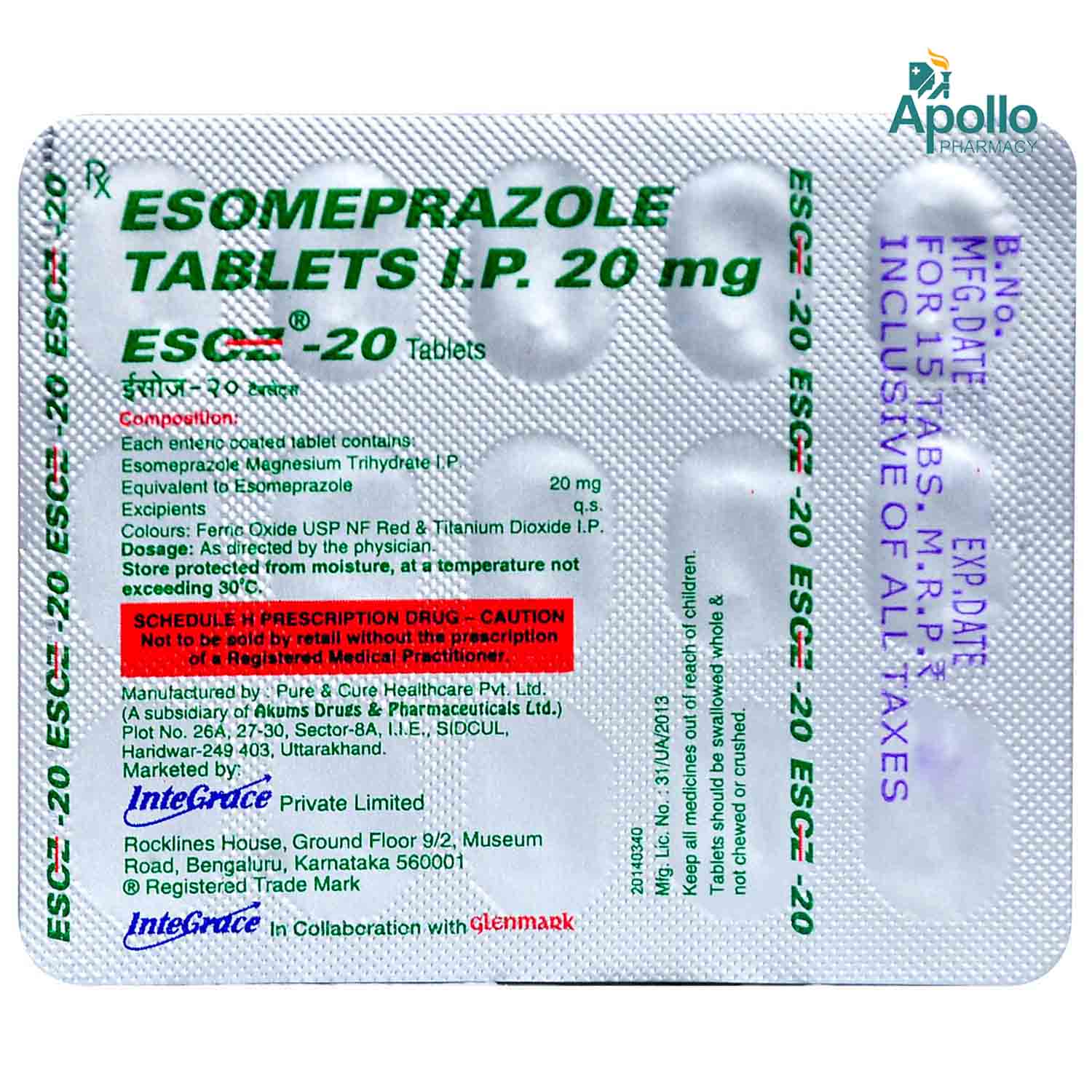 ESOZ 20MG TAB 15`S