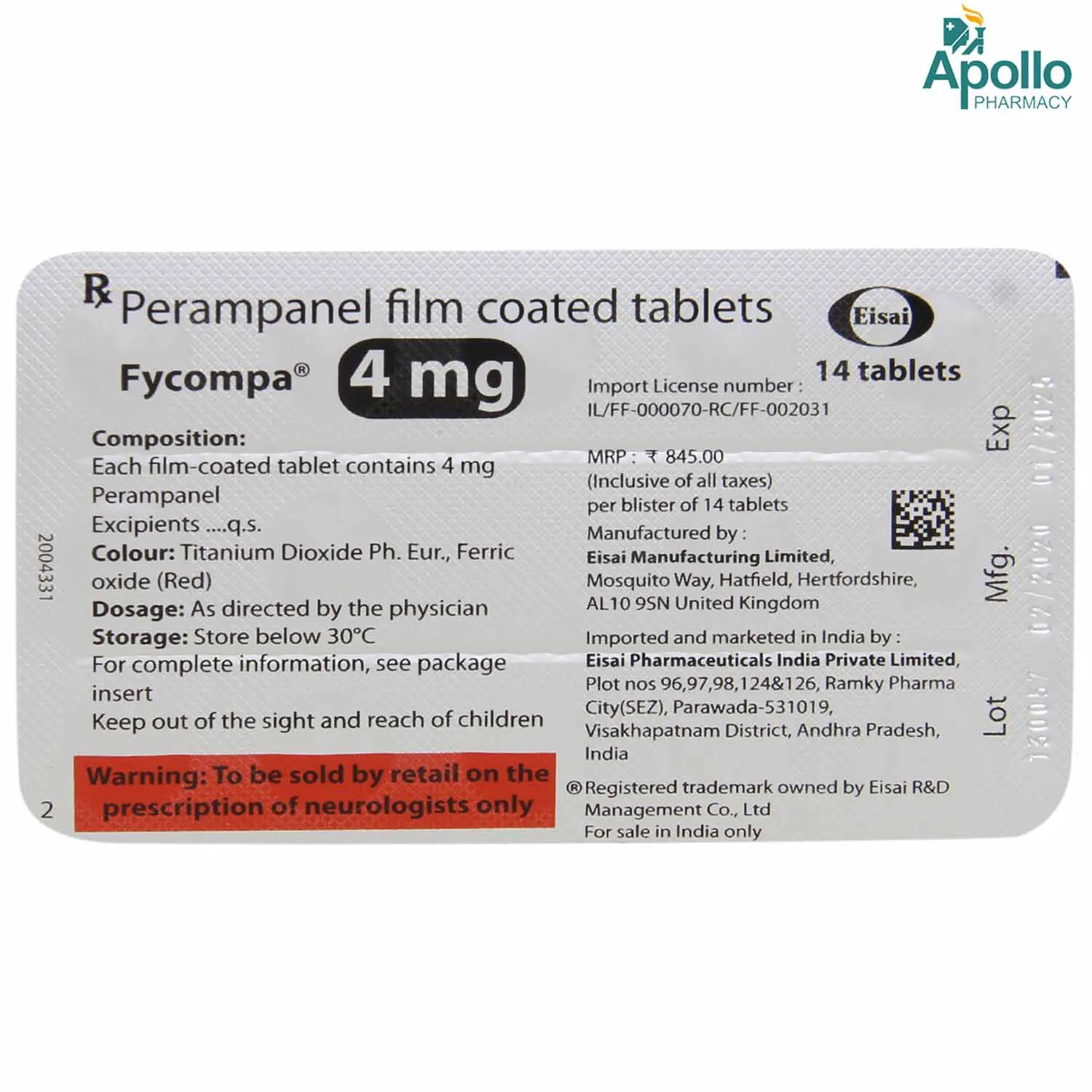 FYCOMPA 4MG TAB