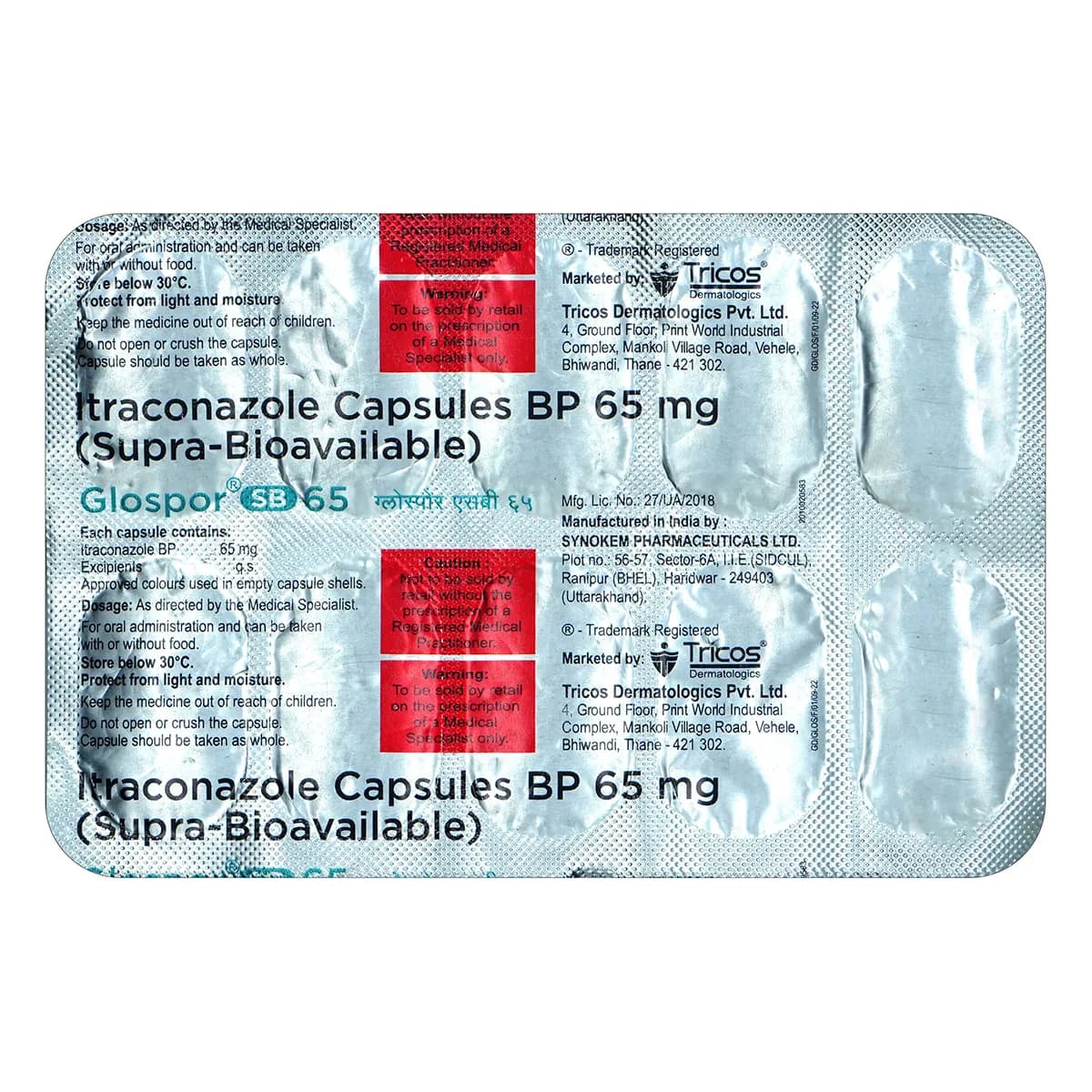 GLOSPOR SB 65MG CAP 10`S