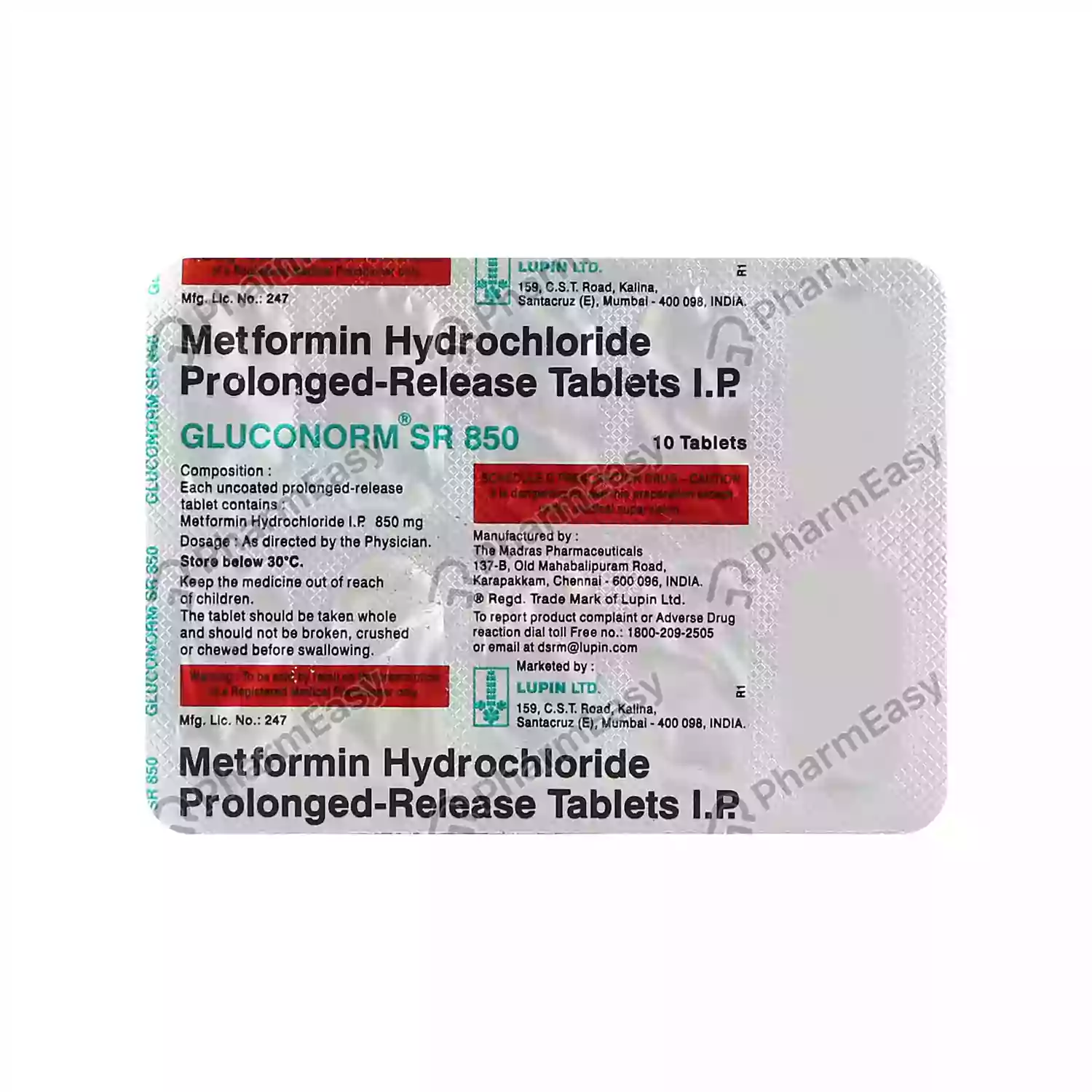 GLUCONORM SR 850MG TAB