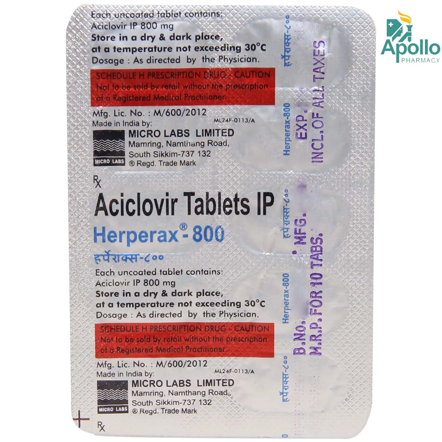 HERPERAX 800 TAB 10`S