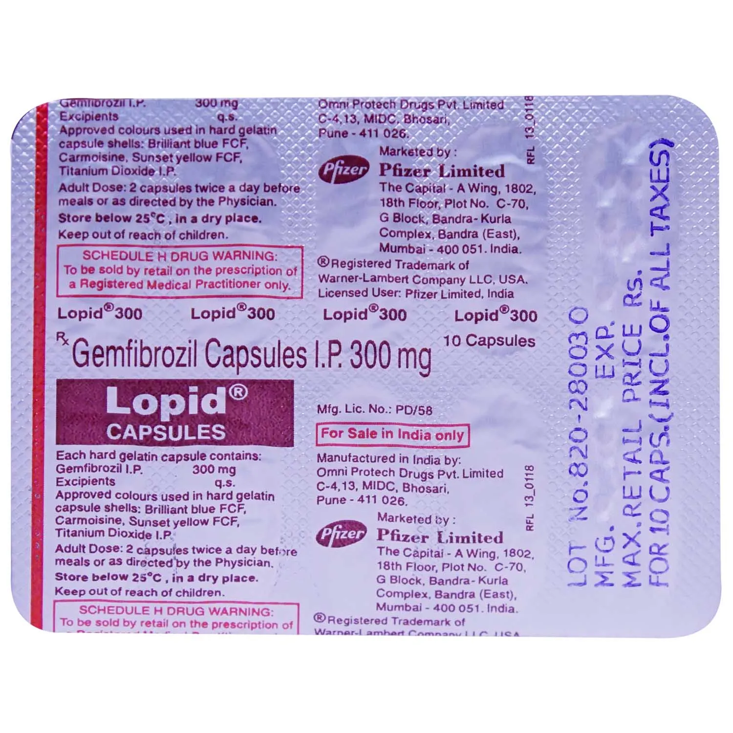 LOPID 300MG CAP 10`S