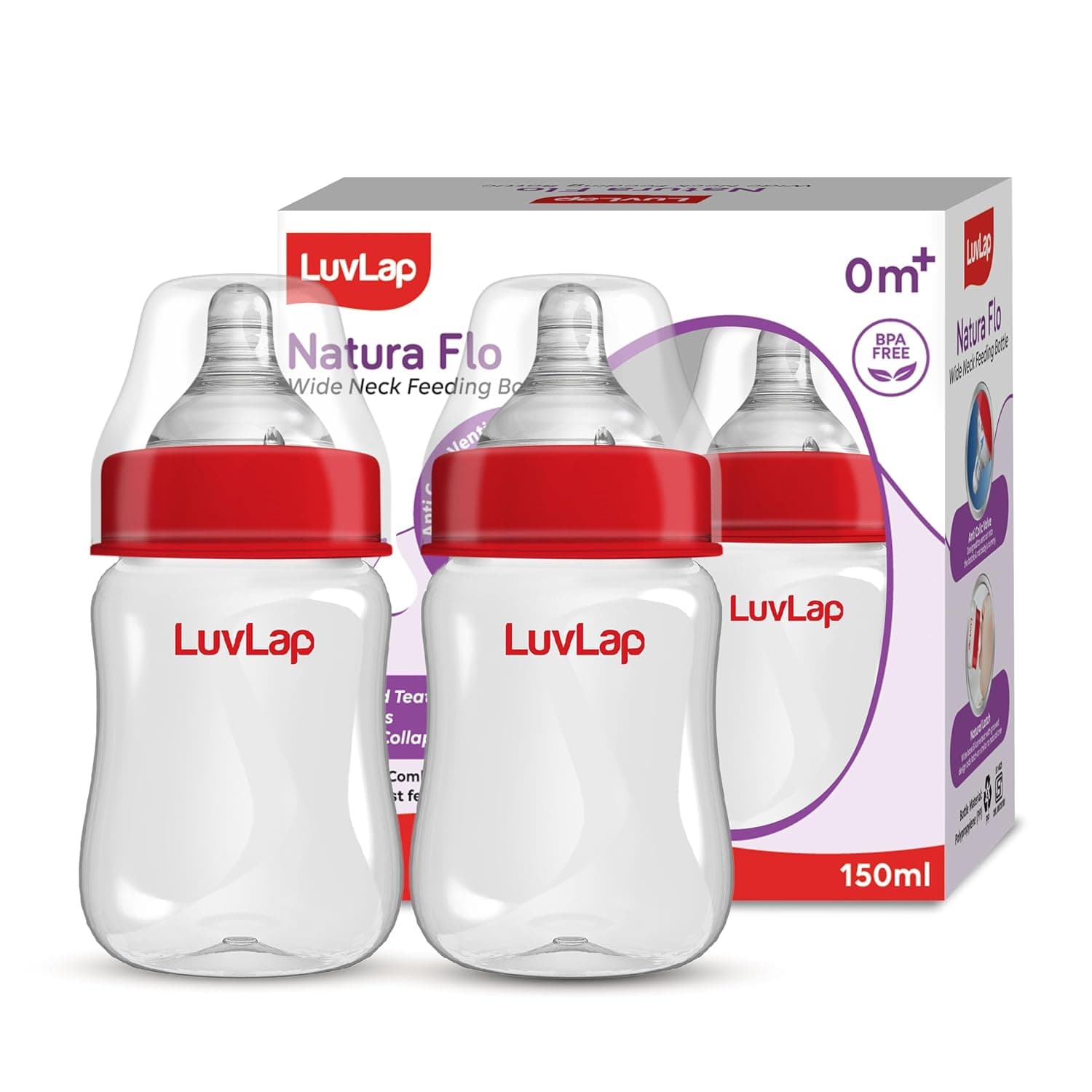 Luvlap Anti Colic Wide Neck Bpa Free Baby Feeding Bottle 150 Ml (Pack Of 2)