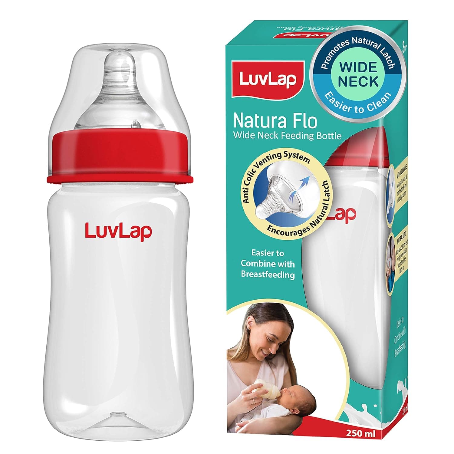 Luvlap Anti-Colic Wide Neck Natura Flo Baby Feeding Bottle 250Ml