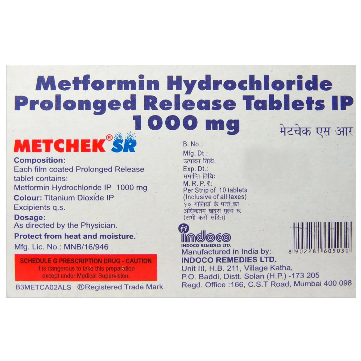 METCHEK SR 1000MG TAB
