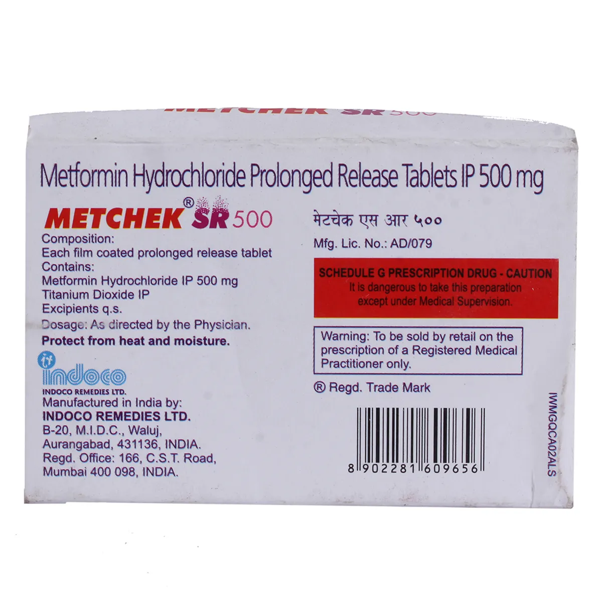 METCHEK SR 500MG TAB