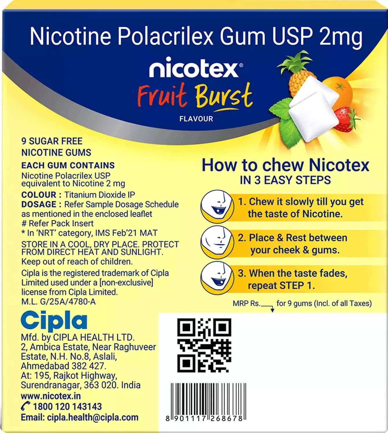 NICOTEX GUM FRUIT BURST 2MG