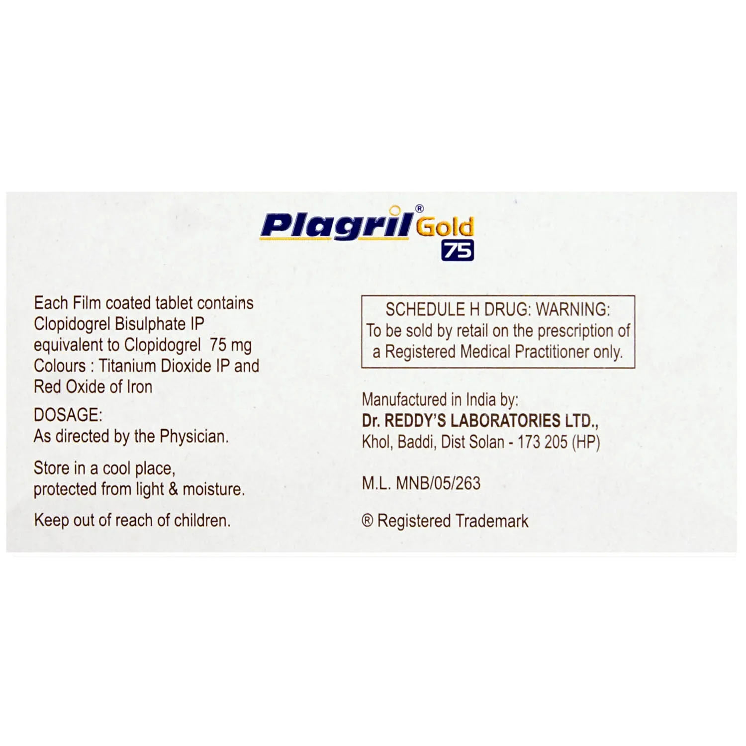 PLAGRIL GOLD 75MG
