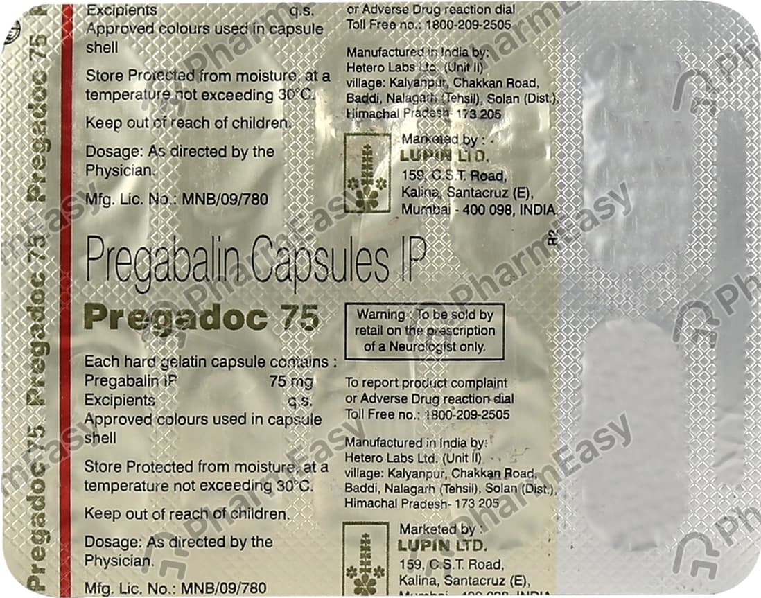 PREGADOC 75MG CAPS 10`S