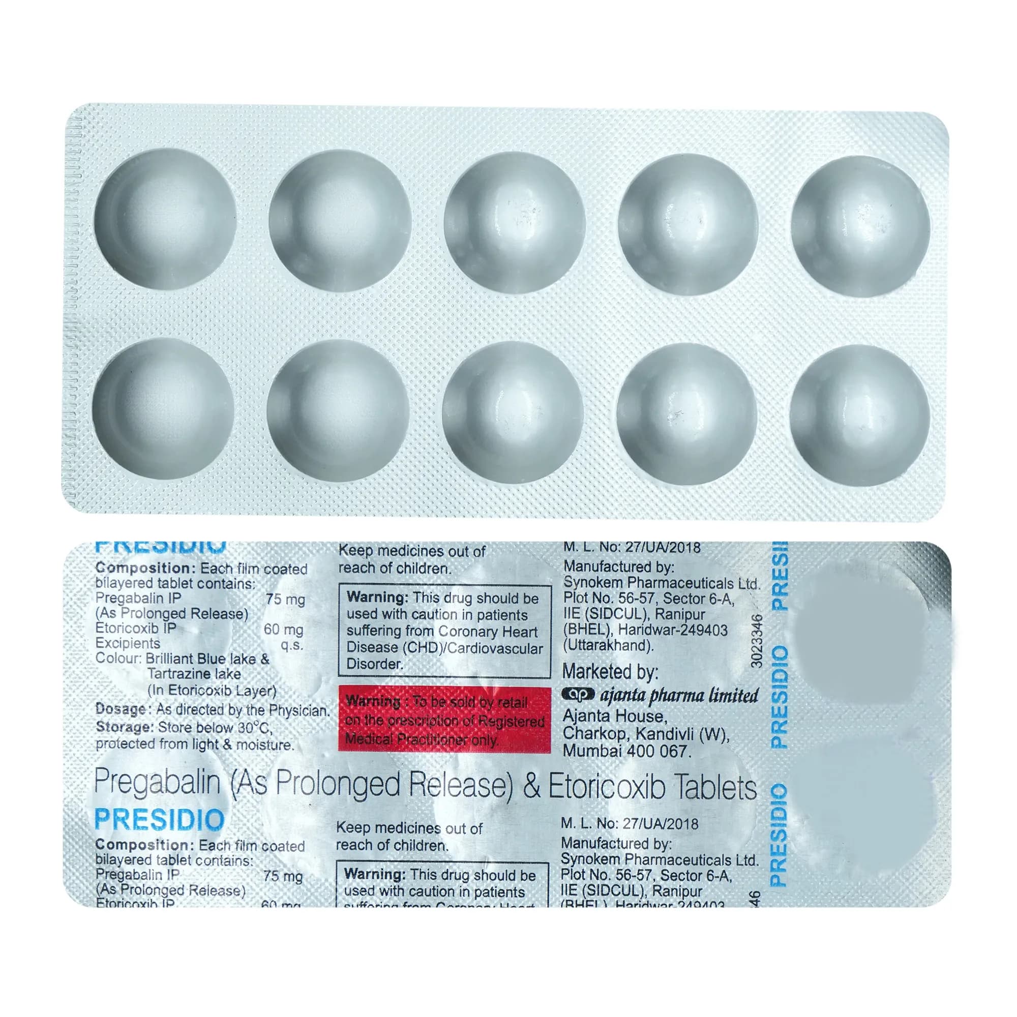 PRESIDIO 75/60MG TAB