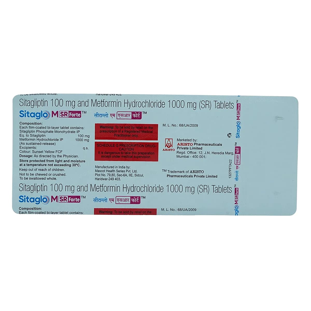 SITAGLO MSR FORTE 100/1000 TAB 15`S