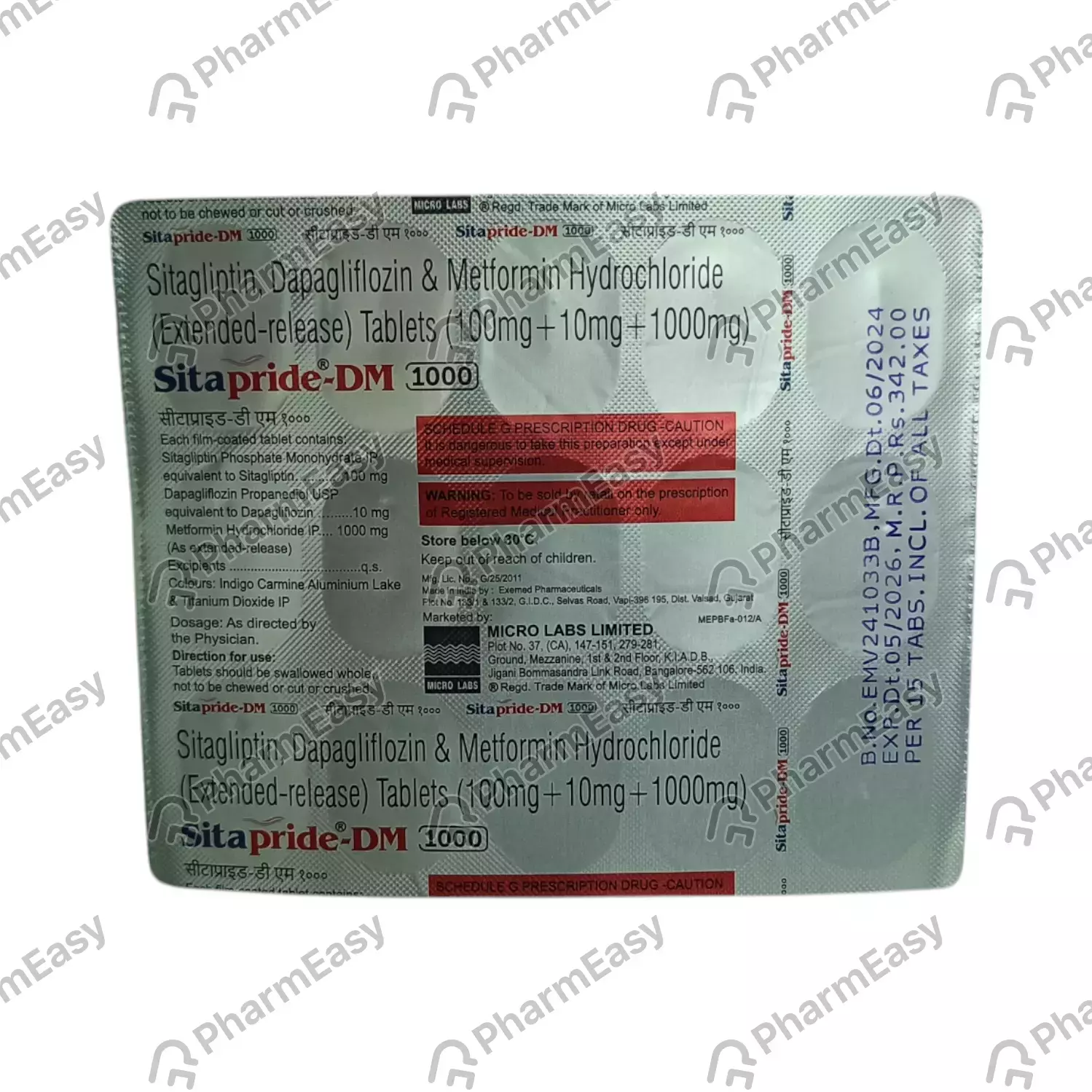 SITAPRIDE DM 1000 TAB 15`S