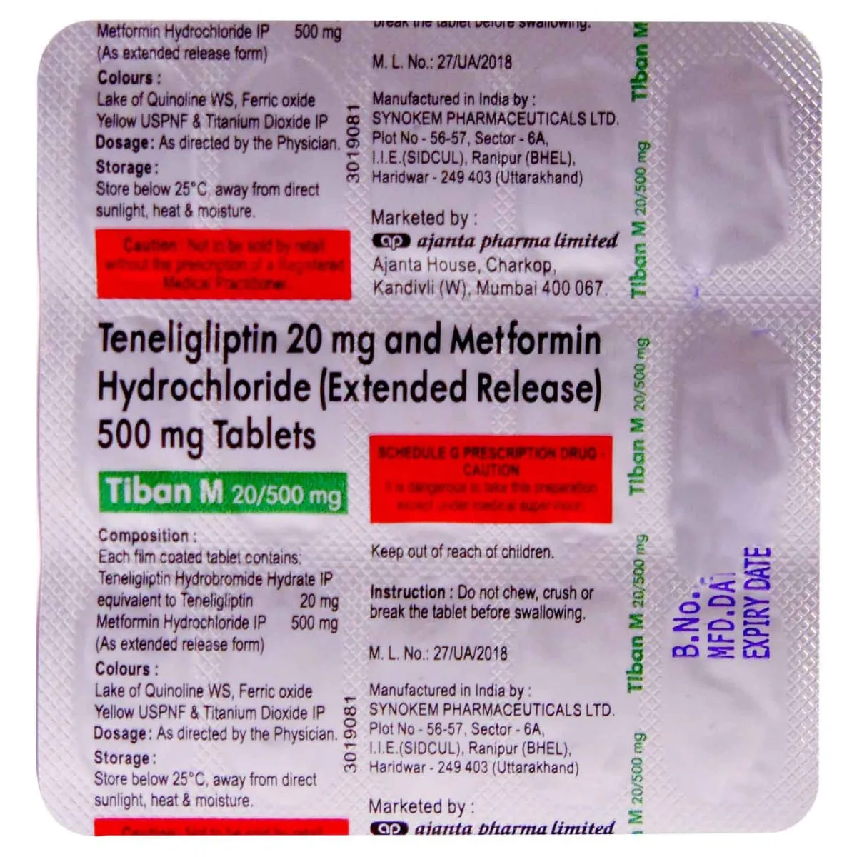TIBAN M 20/500MG TAB