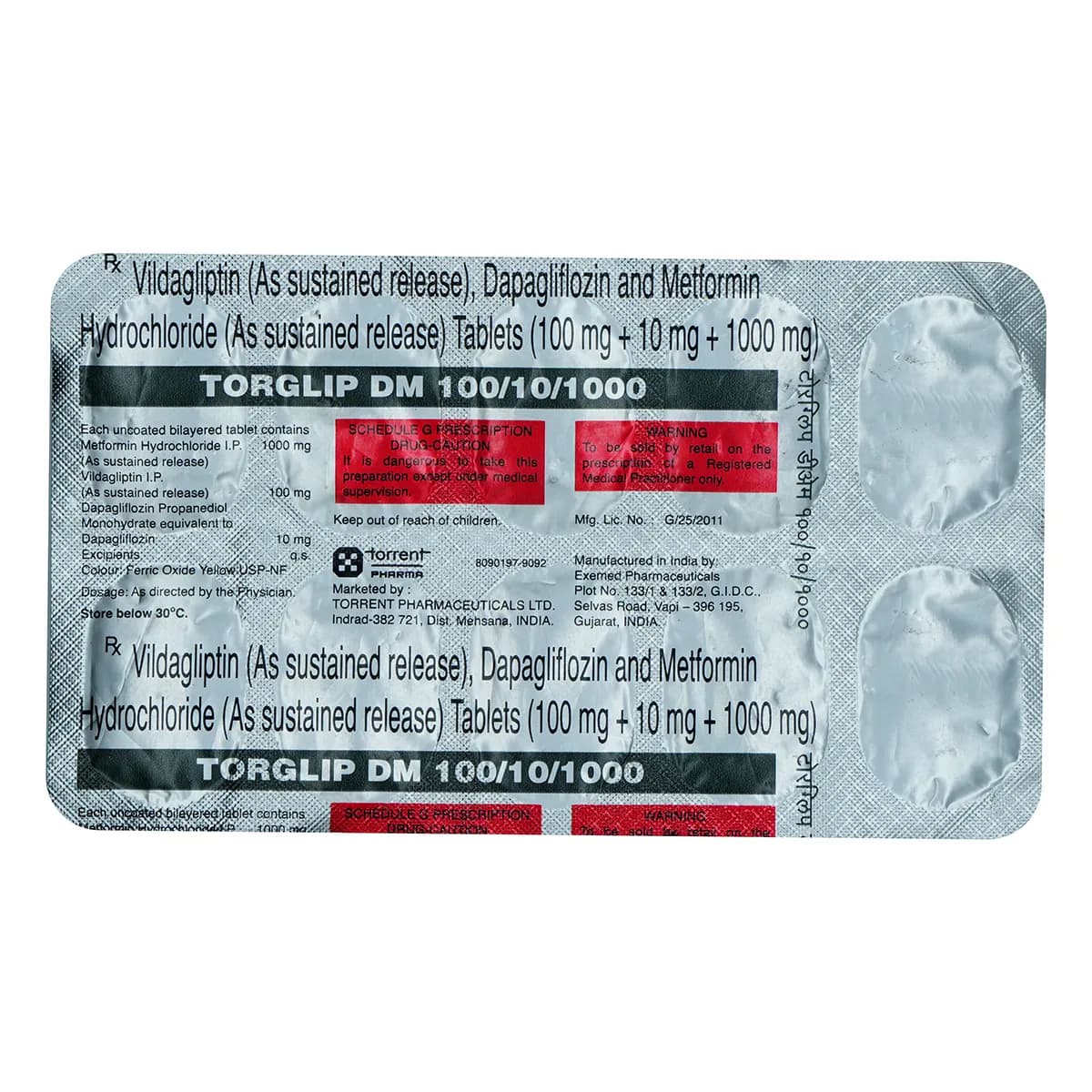 TORGLIP DM 10/1000/100 TAB 10`S