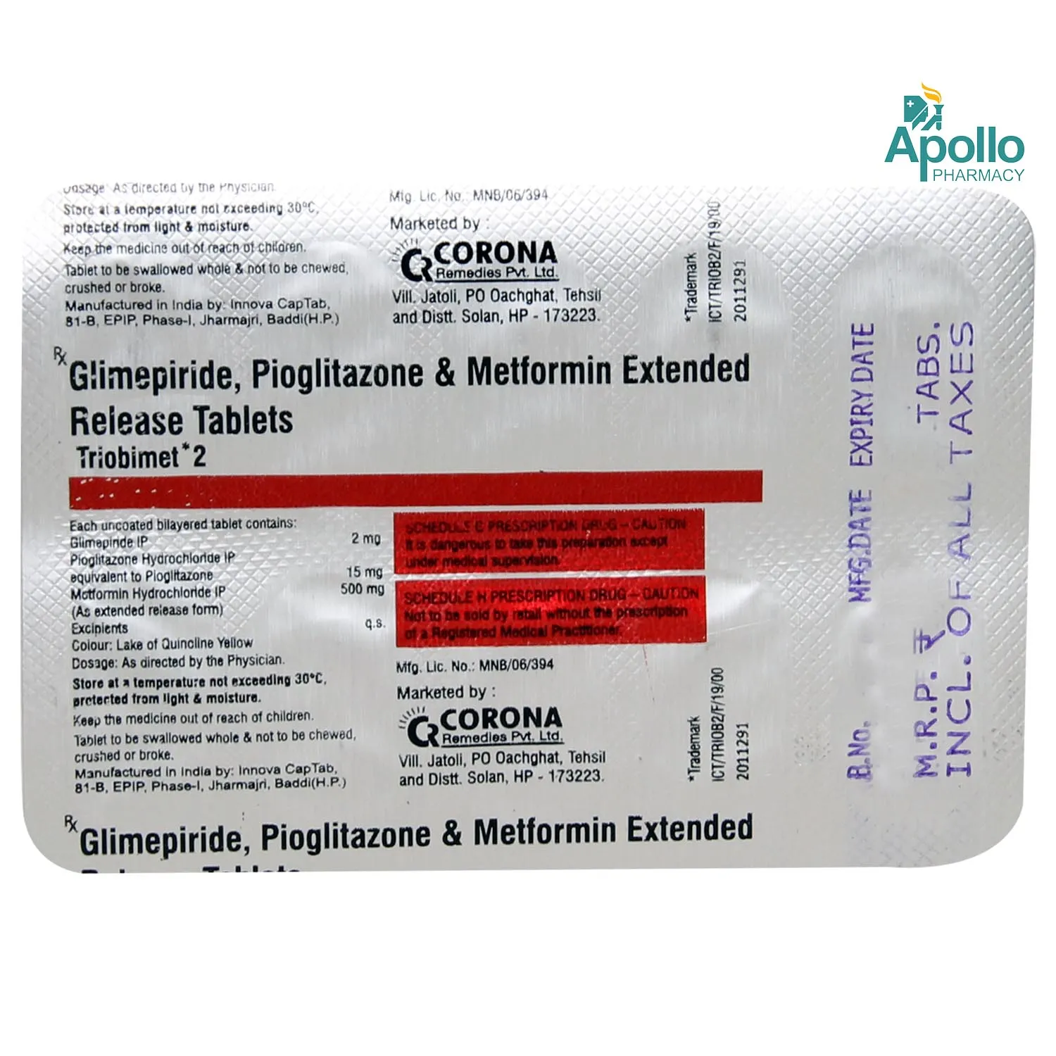TRIOBIMET 2MG TAB*