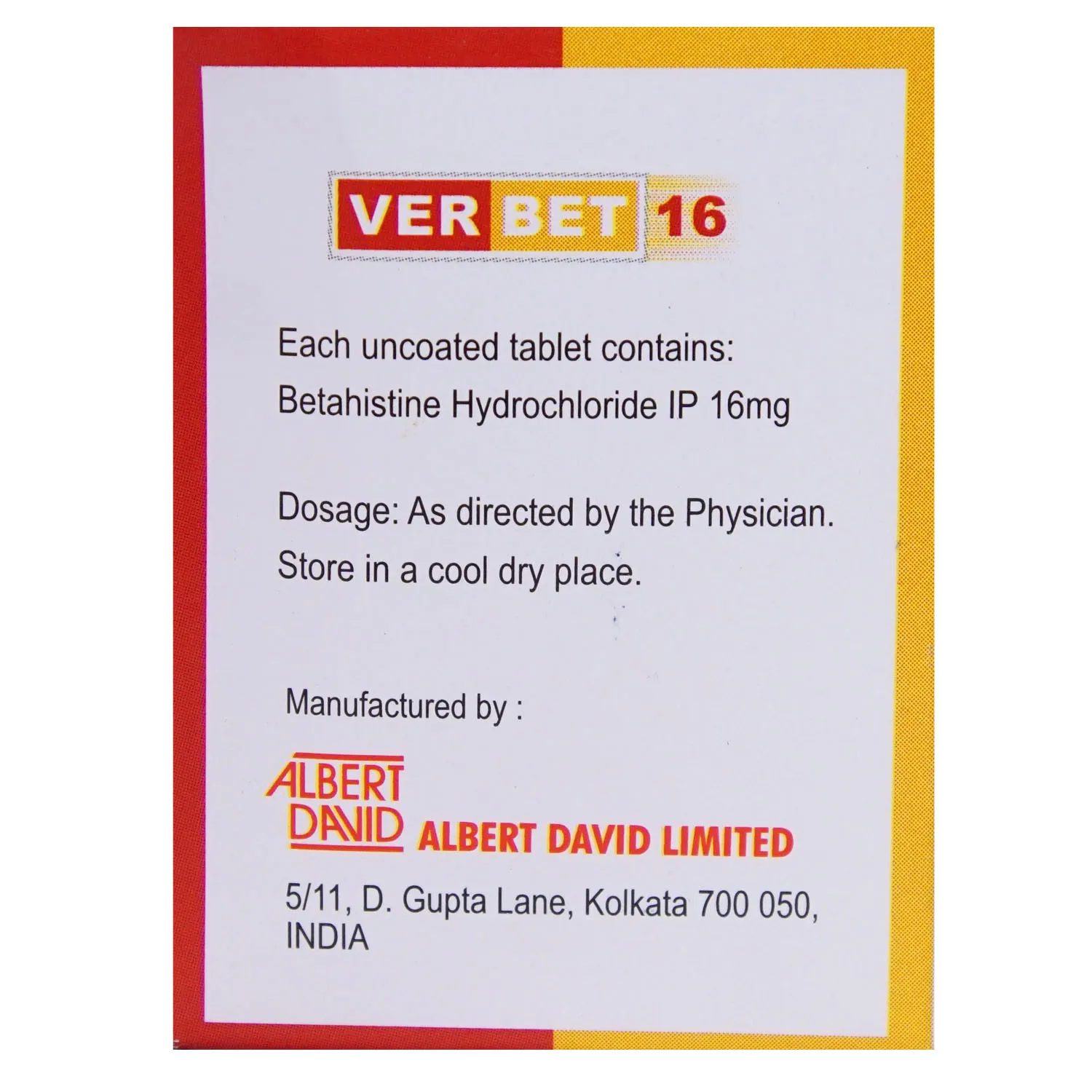 VERBET 16MG TAB