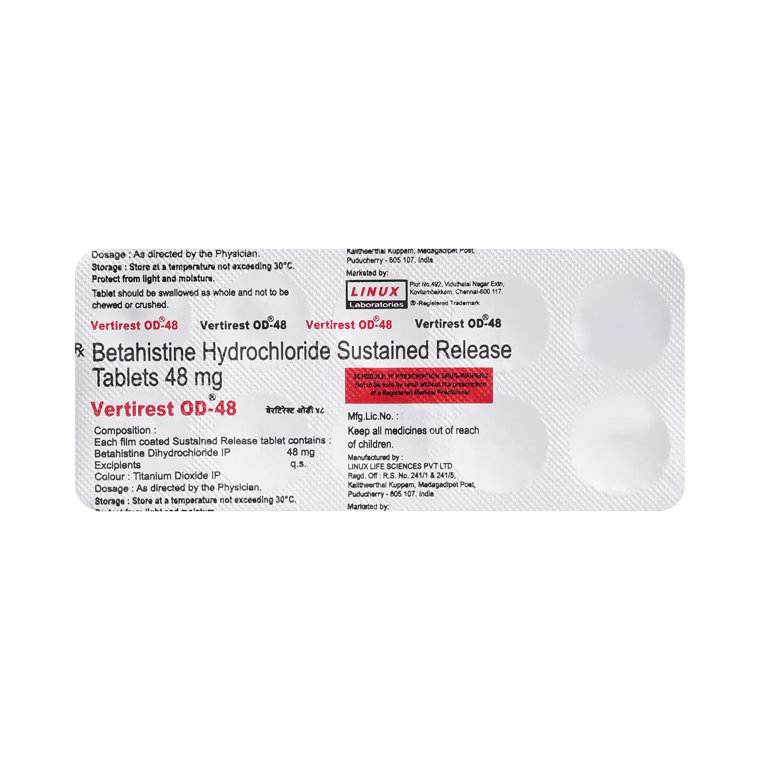 VERTIREST OD 48MG TAB