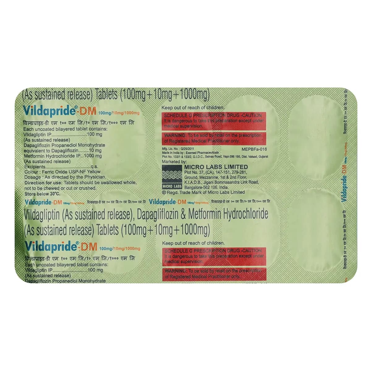 Vildaprime Dm 10/1000MG Tab