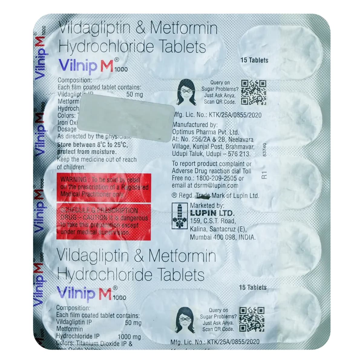 VILNIP M 1000/50MG TAB
