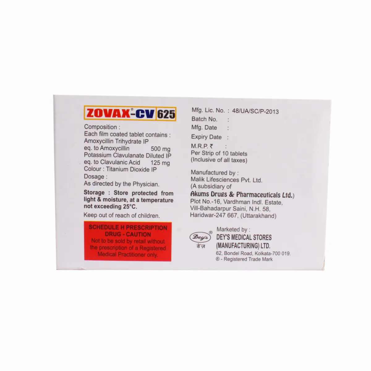 Zovax Cv 625MG Tab